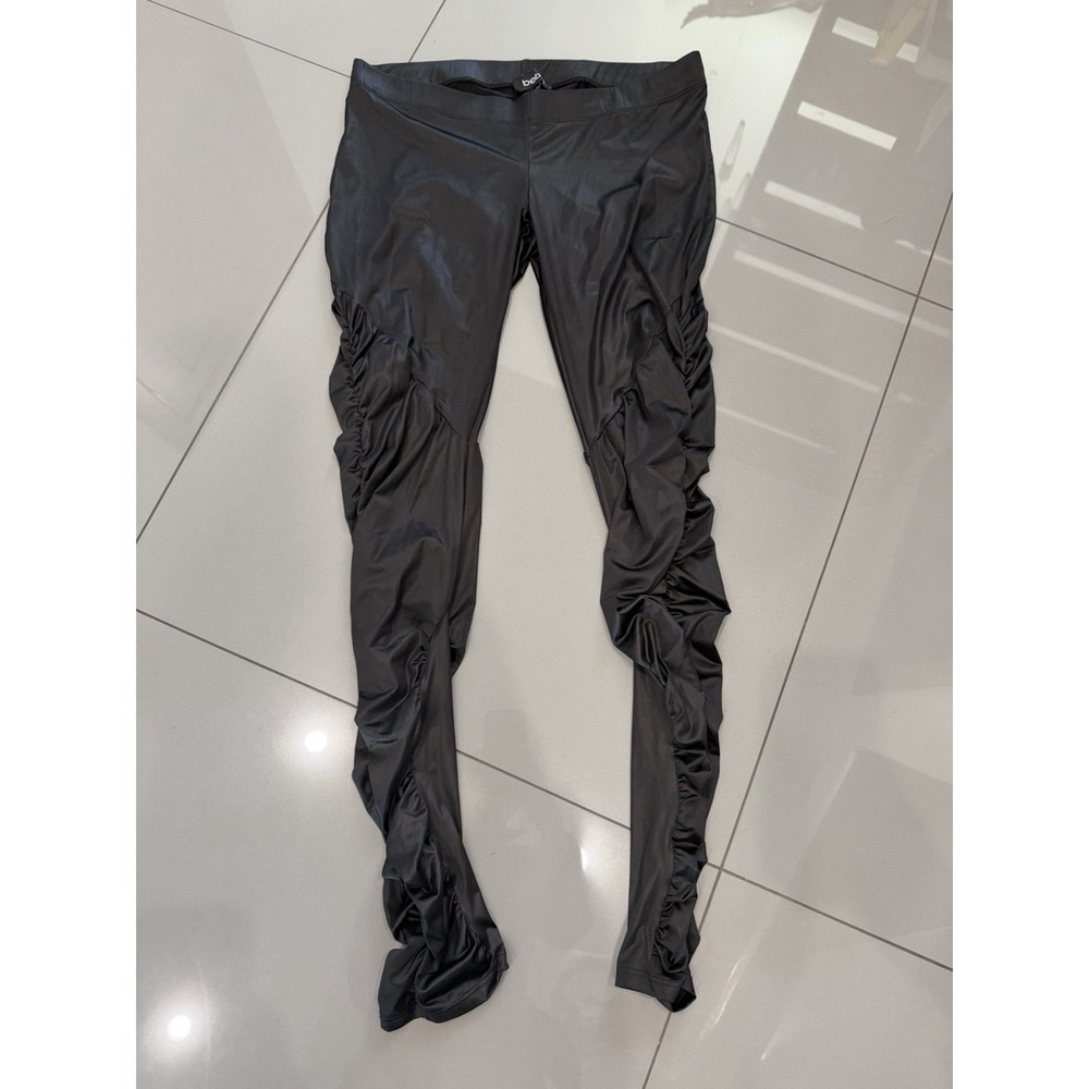 Bebe Ruched Stretchy Silky Leggings Women's Black Size Large